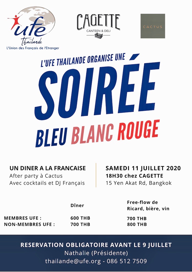 BANGKOK – COMMUNAUTÉ : Soirée bleu, blanc, rouge de l’UFE le samedi 11 juillet