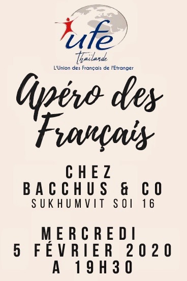 BANGKOK – COMMUNAUTÉ: Le 5 février, l’Union des français de l’étranger organise son apéro