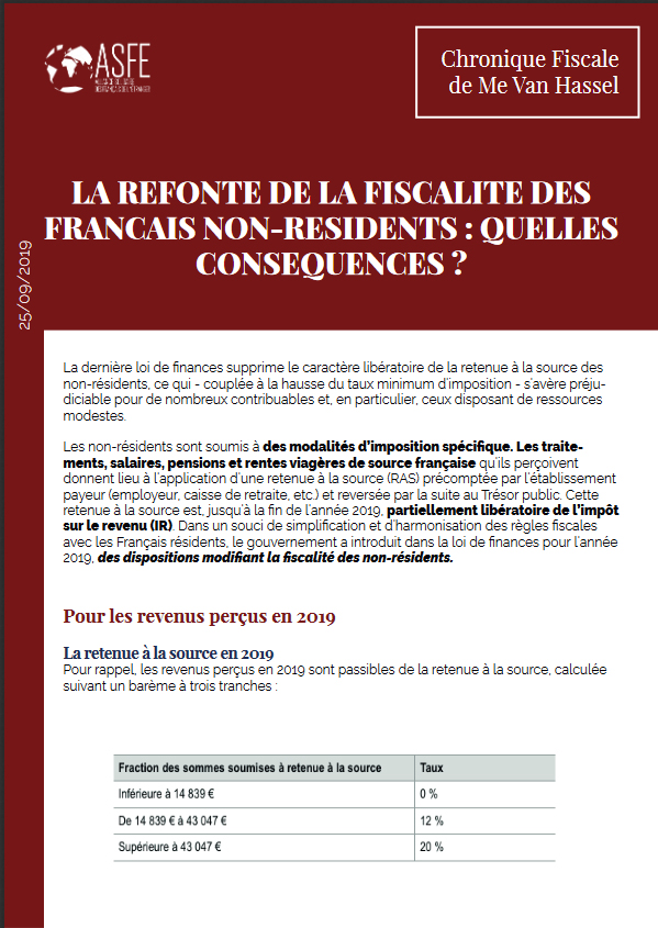 ASIE – FRANCE: Vous êtes français et non-résident, voici votre fardeau fiscal pour 2019