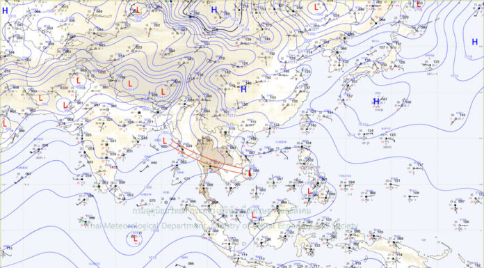 ASIE DU SUD-EST – MÉTÉO : Forte pluie et dépression tropicale sur le golfe de Thaïlande