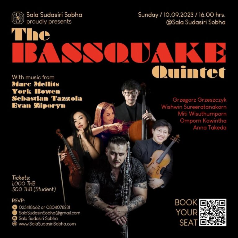 BANGKOK – CULTURE : Concert du quintette The Bassquake au Sala Sudasiri Sobha le 10 septembre