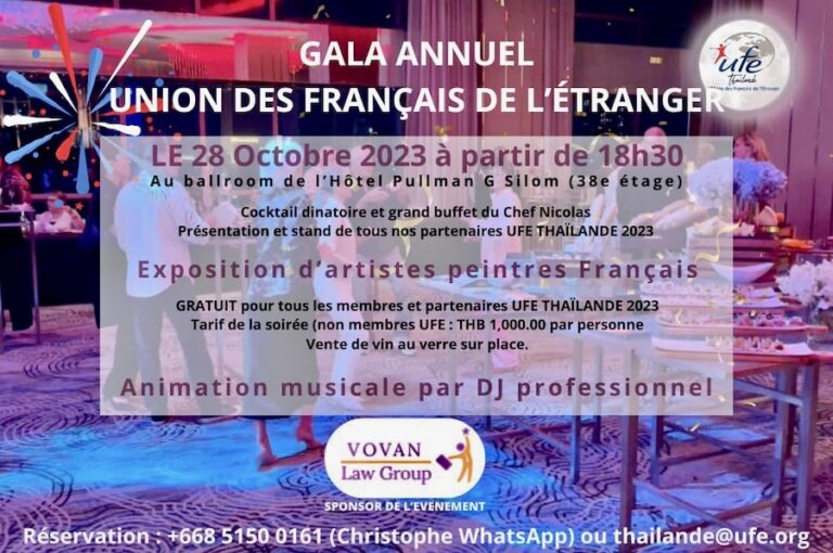 THAÏLANDE – FRANCE : Le gala annuel de l’UFE aura lieu le 28 octobre