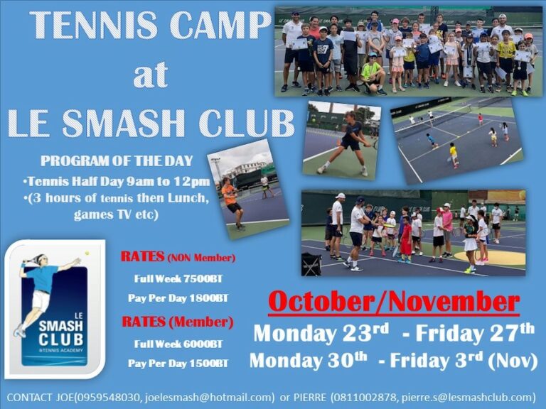 BANGKOK – TENNIS : Montez au filet au Smash Club en octobre