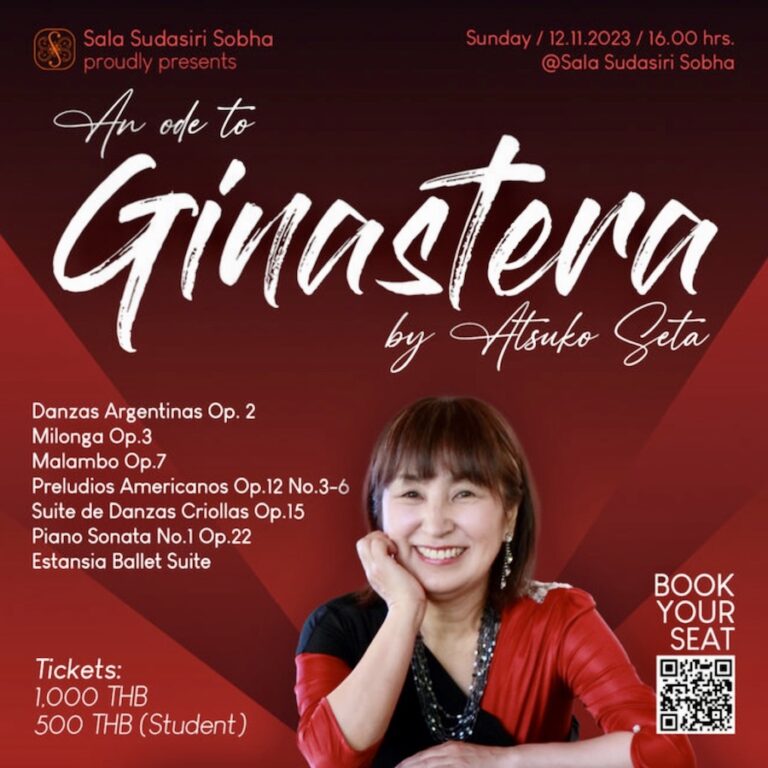 BANGKOK – CULTURE : Concert de piano d’Atsuko Seta, au Sala Sudasiri Sobha, le 12 novembre