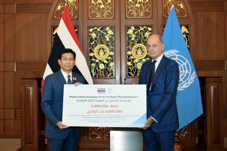 THAÏLANDE – ONU : Trois millions de bahts aux Nations unies pour les réfugiés palestiniens