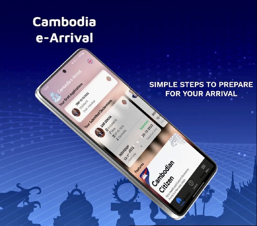 Cambodge carte d'arrivée