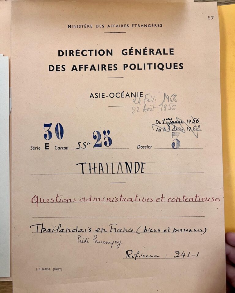 THAÏLANDE – FRANCE : Les archives françaises sur Pridi Banomyong explorées (et bientôt publiées) ?