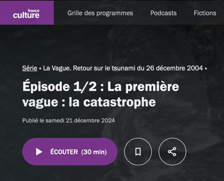 THAÏLANDE – ANNIVERSAIRE : Le Tsunami raconté en podcast sur France Culture