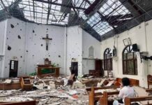 église bombardée en Birmanie