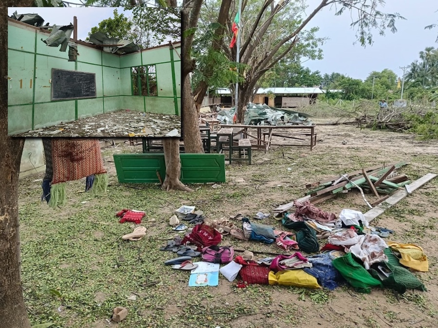 école bombardée en Birmanie