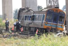accident de grue sur un train à Korat