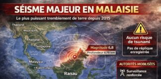MALAISIE – SÉISME : Secousse de magnitude 6,8 au large de Sabah