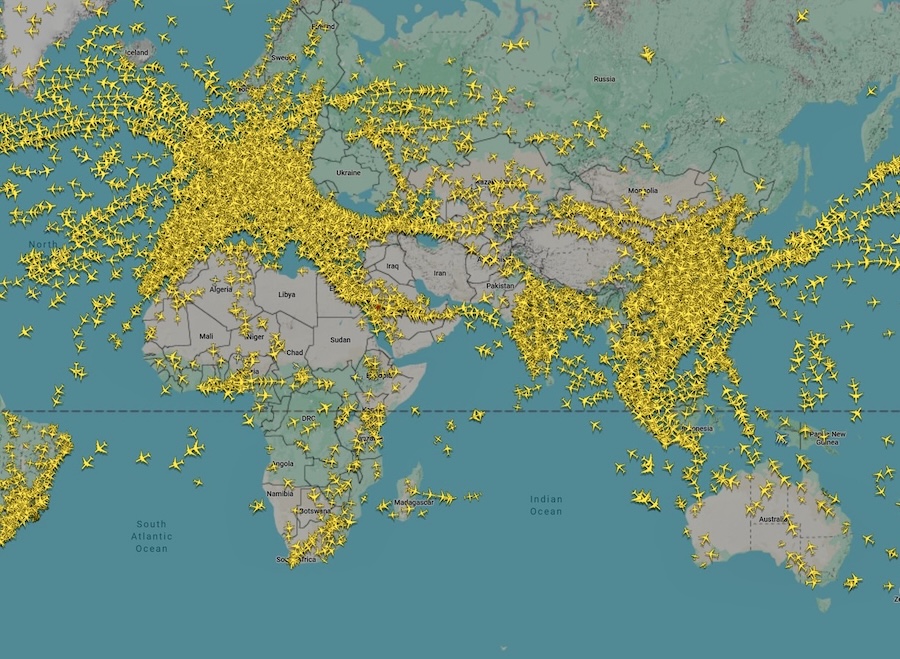 Carte des vols après bombardement en Iran