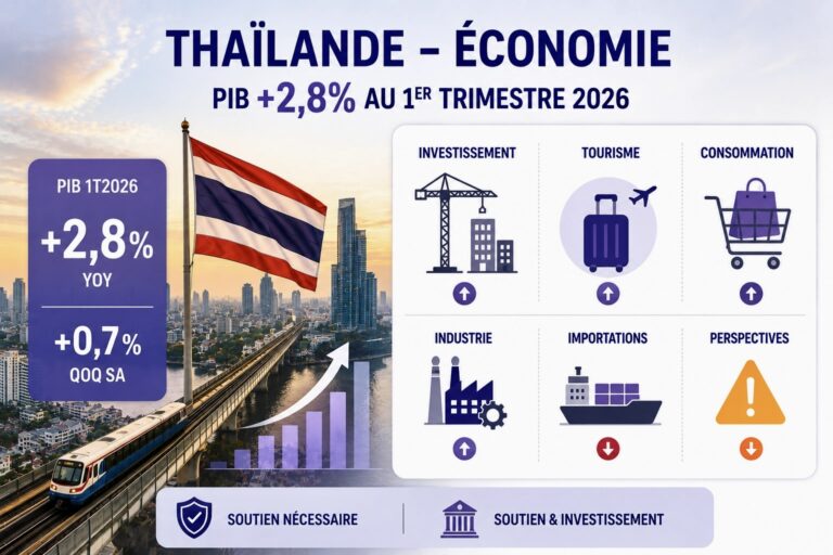THAÏLANDE – ÉCONOMIE : Le PIB progresse de 2,8 % au premier trimestre 2026