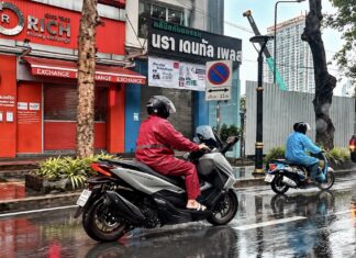 BANGKOK – MÉTÉO : Inondations dans la capitale, de très fortes pluies attendues tout le week-end Motos sous la pluie à Bangkok